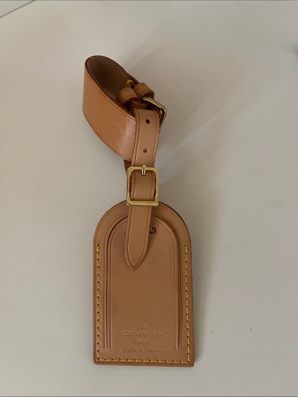Louis Vuitton Tan Leather Bag Tag With Gold Buckle